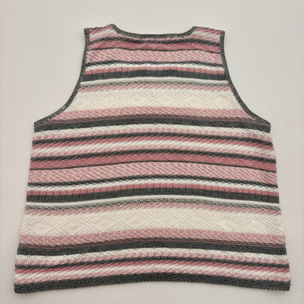 Reba Rose Sweater Vest Womens Size Unknown Pink Gray Striped Crewneck Knit USA - Picture 3 of 4